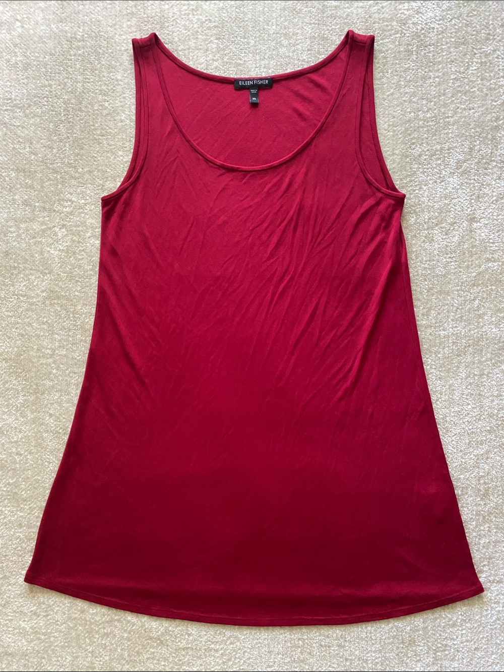 Eileen Fisher Women’s Deep Red 100% Silk Scoop Long Tank Top Size XS